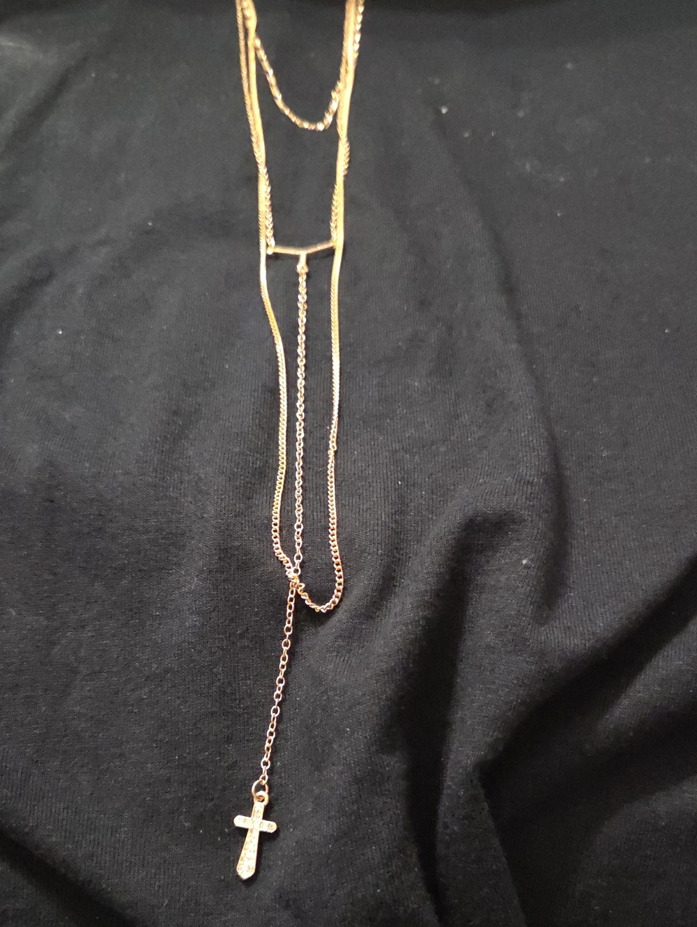 Gold Cross Layered Necklace - Women's Jewelry